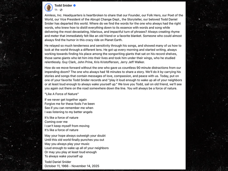 todd snider facebook statement sub